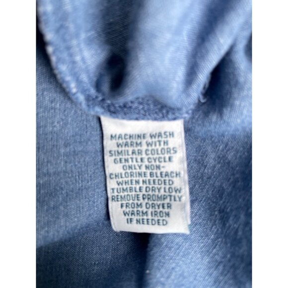 Vintage Denim Dress Cottagecore Embroidered Flowers Ladybugs Short Sleeves Butto - Picture 9 of 9